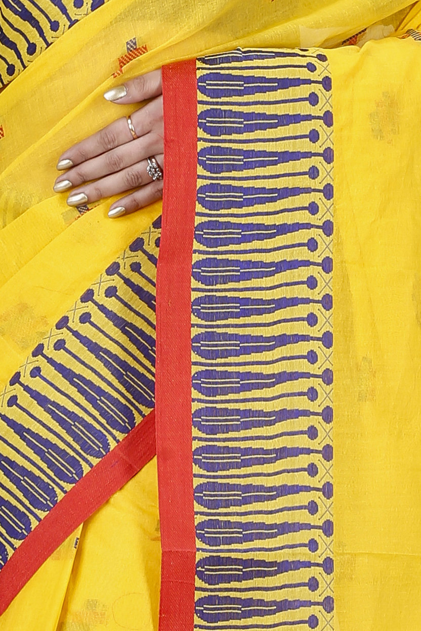 Yellow Pure Cotton Simar Tant Saree (1036)